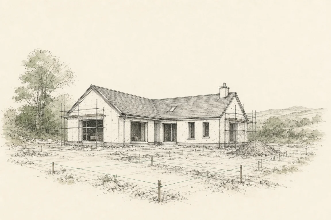 Szkic architektoniczny domu budowanego samodzielnie